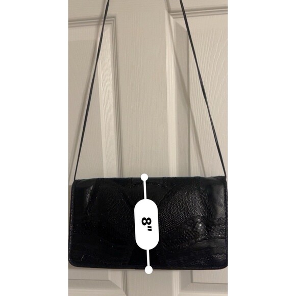 Vintage 80s Carlos Falchi Shoulderbag Black Lizard & Snakeskin Print Leather EUC - Picture 8 of 9